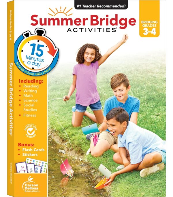 Summer Bridge Activities 3Rd To 4Th Grade Workbook, Math, Reading Comprehension, Writing, Science, Social Studies, Fitness Summer Learning Activities, 4Th Grade Workbooks All Subjects With Flash Cards