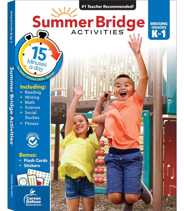 Summer Bridge Activities Kindergarten To 1St Grade Workbooks, Math, Reading Comprehension, Writing, Science, Fitness, Social Studies Summer Learning, 1St Grade Workbooks All Subjects With Flash Cards