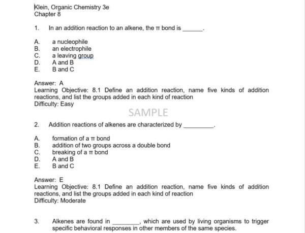 Organic Chemistry (3Rd Edition) - David R. Klein - Test Bank